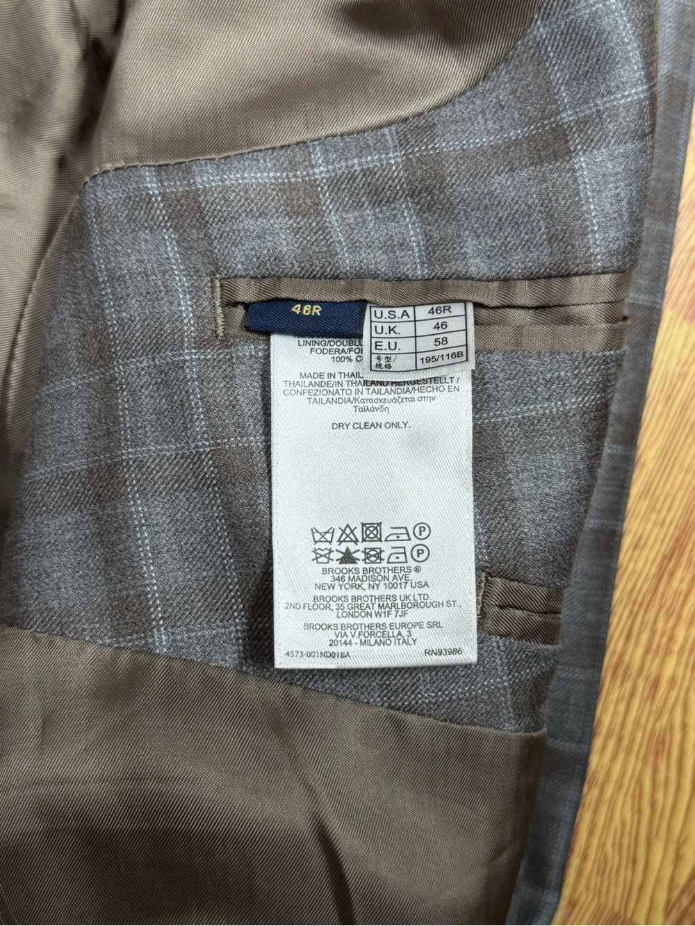 Brooks Brothers Regent Fit Italian Reda Wool Blazer Gray/Tan Plaid 46R Mens